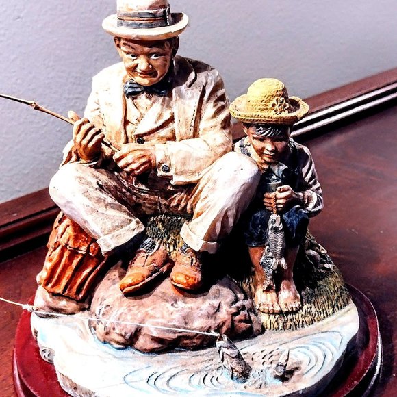 Always Time for Fishing! Man & Boy ~ Marlow Collection Resin Figurine, Wood Base - Picture 7 of 14